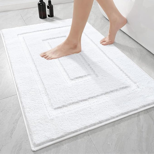 HOMORE Bathroom Rugs 24x36 Inch White Bathroom Runner Rug Non Slip Washable, Soft and Absorbent Bath Rugs, TPR Backing Bath Mat, Plush Bath Rug for Shower Floor