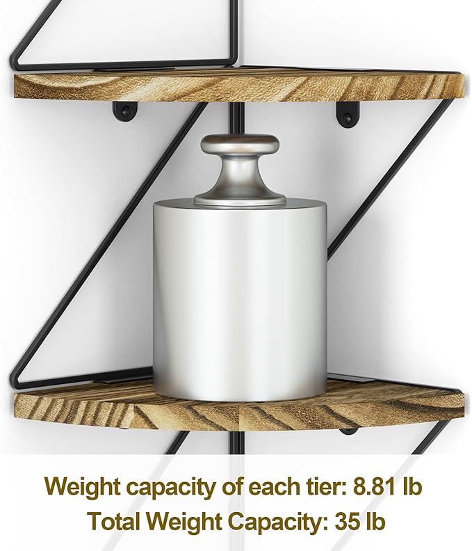 SZQINJI Wall Mount Corner Shelf 4-Tier Rustic Wood Floating Shelves Wall Hanging Shelves for Bathroom Bedroom Living Room Kitchen Office and More Carbonized Black