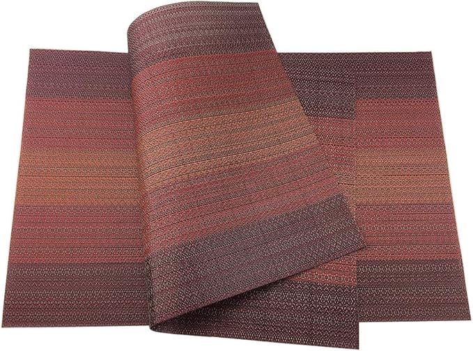 Exquisite Woven Vinyl Placemats for Dining Table Heat Resistant PVC Table Mats (Pack of 6, Red)