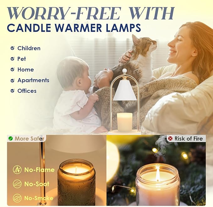Soilsiu Candle Warmer Lamp With Timer, Electric White Light for Bedroom, Dimmable Wax Melts Warmer for Jars, Beside Lamp Gifts for Women Home Decor (2 Bulbs Included)