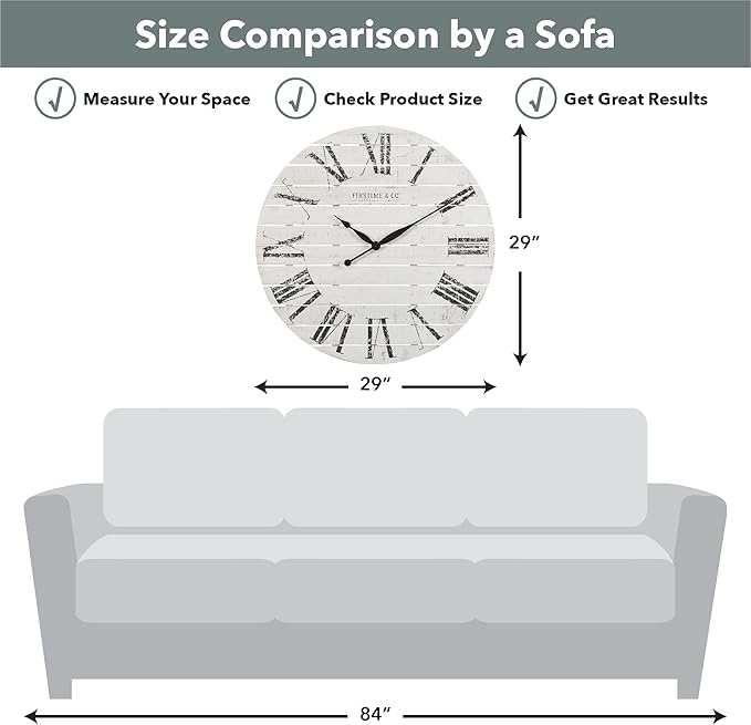 FirsTime and Co. Farmhouse Shiplap Wall Clock, American Crafted, White, Wood, 29 x 2 x 29 in White