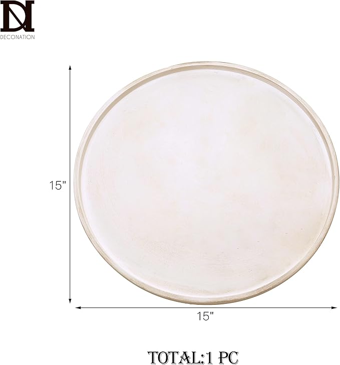 DN DECONATION White Wood Tray, Large Decorative Tray for Coffee Table, Ottoman, Decorative Round Trays, Accent Tray for Dining Room, Living Room, Farmhouse Decor