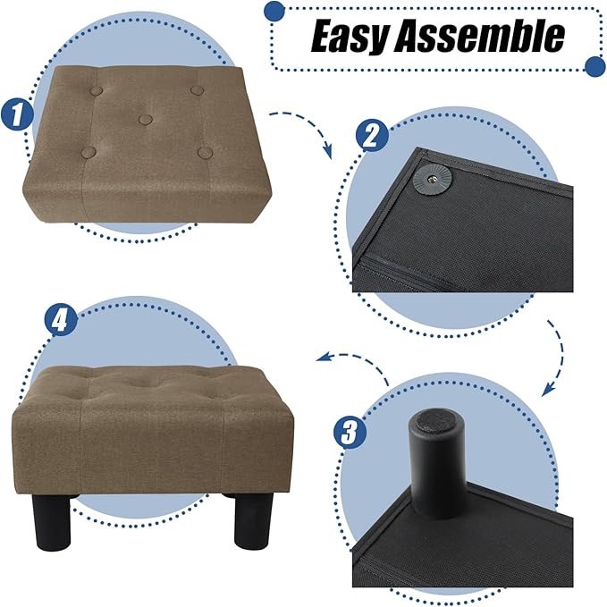 BRIAN & DANY Small Foot Stool, Linen Foot Stools with Legs, Stable Small Footstool for Living Room, Brown