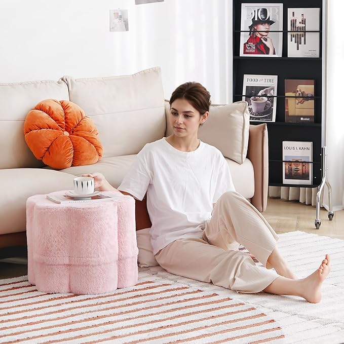 Tiita Floral Pouf Ottoman, Foot Stools Ottoman with Foam Chunk Filling, Puff Foot Rest for Couch, Living Room, Kids Room, Pink