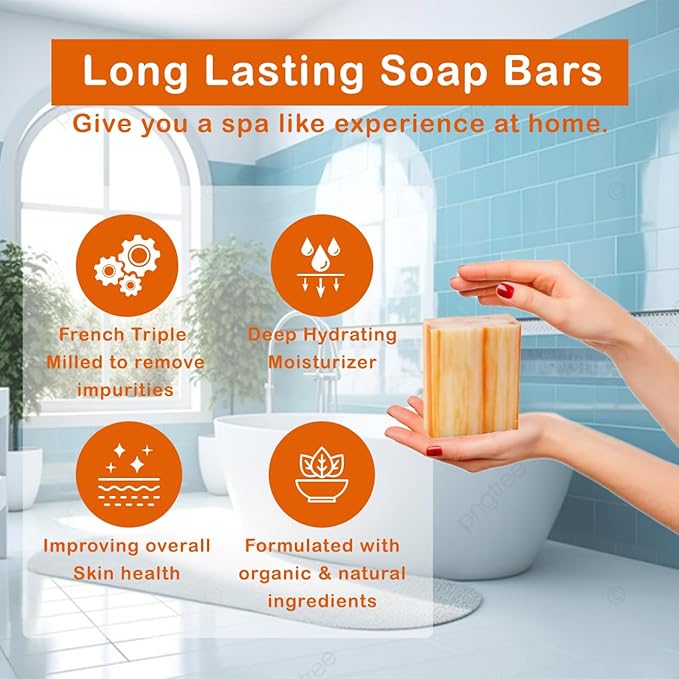 Orange Zest Scented Natural Soap Bars (12 Bars), 3.5oz Moisturizing French Triple Milled Soap Bars Enriched with Shea Butter - Pure Plant Oil Bath & Body Soap Bars