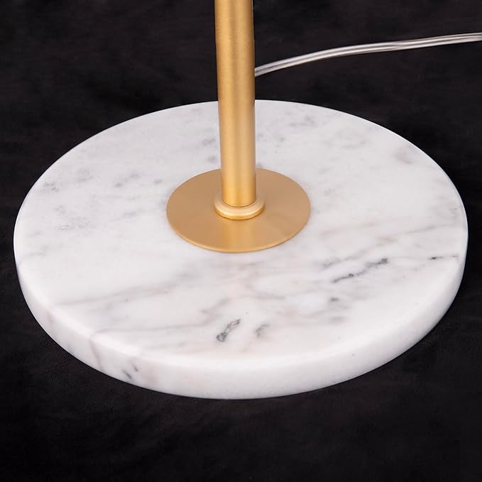 Wellmet Gold Floor Lamp With White Wood Beads for Living Room, Bedroom - Unique Round Decorative Lighting Fixture 60'' for Sofa, Bedside, Corner - DS-FL016