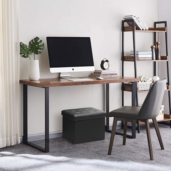 Storage Ottoman Foot Rest Stool, Small Leather Storage Ottomans Bench, Folding Foot Stool with Handles Lid, Foot Rest Under Desk for Living Room Bedroom, 17x13x13 in, Black