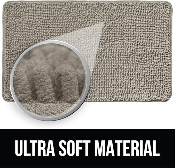 KANGAROO Bathroom Rugs, Chenille Soft Absorbent Bath Rug, Shaggy Shower Mat, Quick Dry Machine Wash Bathmat, Plush Carpet Mats for Tub, Bathtub and Room Home Decor Accessories, 60x24, Beige