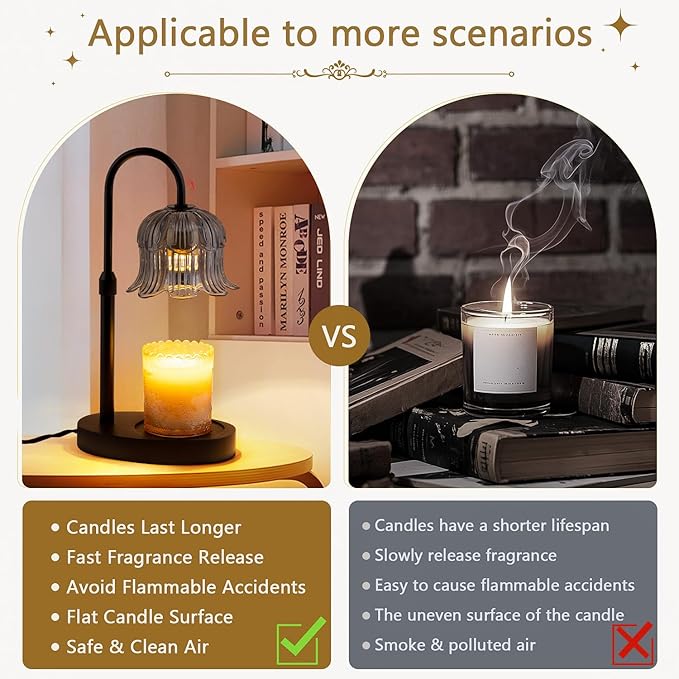 Candle Warmer Lamp Electric Timer - Candles Height Control Warmers Scented Lamps No Flame Heat Warm Melt Wax Jar Modern Home Decor Table Lights for Home Living Bedroom Decorative
