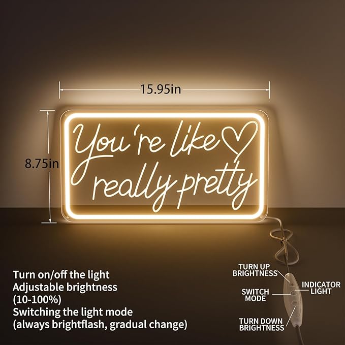 You'Re Like Really Pretty Neon Sign, Warm White Led Neon Signs for Wall Decor,You'Re Like Really Pretty Led Light Sign for Girls Room Vanity Bedroom Offices Decor Boutique Really Her Signs