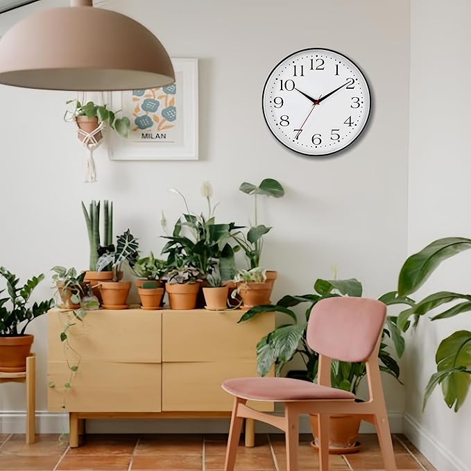 Wall Clock Battery Operated, 12 Inch Silent Non Ticking Quartz Round Large Wall Clock Accurate Timekeeping Wall Clocks for Living Room Decor, Bedroom, Kitchen, Bathroom, Office and School