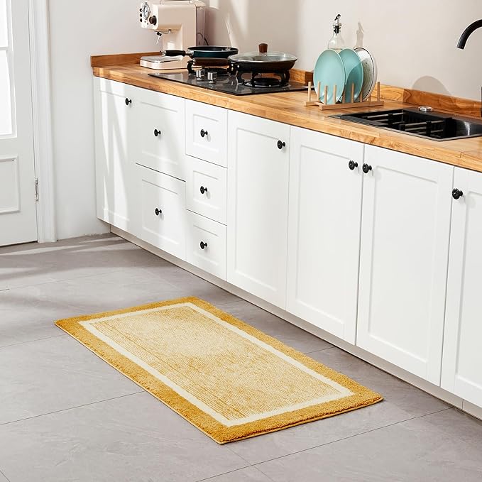 CozeCube Bath mats for Bathroom Non Slip, Fluffy Shaggy Bath Rugs for Bathroom Washable, Extra Soft and Absorbent Microfiber Bath Rugs for Shower Sink, Kitchen Sink, Harvest Gold, 16" x 24"