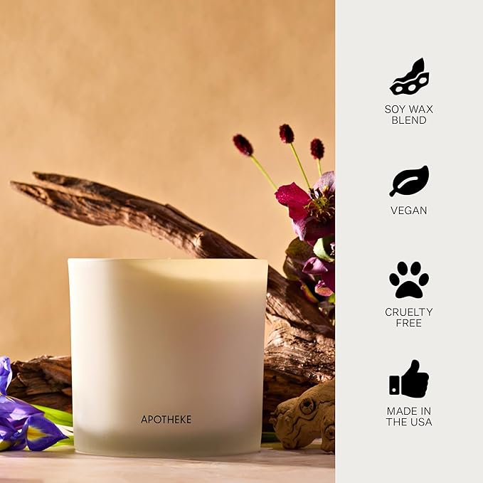 APOTHEKE Black Iris Oak Scented Candles for Home - Aromatherapy 3-Wick Jar Candle with Soy Wax Blend - Long-Lasting Scent with Natural Essential & Perfume-Grade Oils