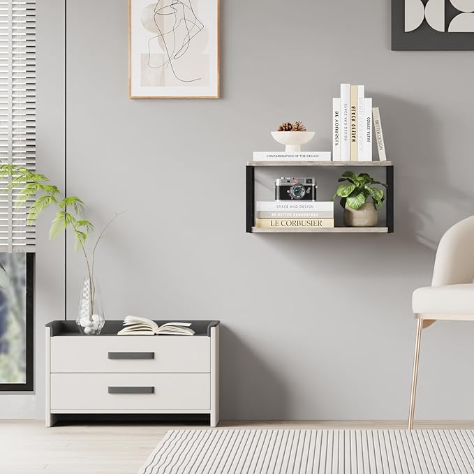 Floating Nightstand, Wood Bedside Shelf Wall Mounted Nightstand, Floating Bedside Table for Bedroom, Living Room, Bathroom, Kitchen, Office (Vintage Gray)