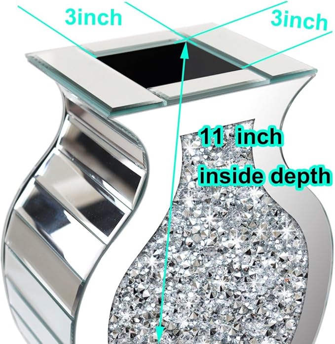 Crushed Diamond Mirror Vase Crystal Silver Glass Stunning Decorative Vase Flower Luxury for Home Décor. Can’t Hold Water.