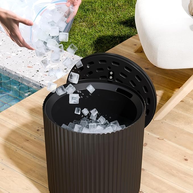 Outdoor Cooler Side Table, 2 in 1 Ice Chest Side Table,as Cooler Side Table,Cooler Table for Patio, Parties Picnics, Beach, Black