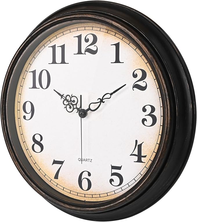 Large Wall Clock 16 Inch Silent Non-Ticking Vintage Wall Clocks Battery Operated for Living Room Kitchen Bedroom (Bronze)