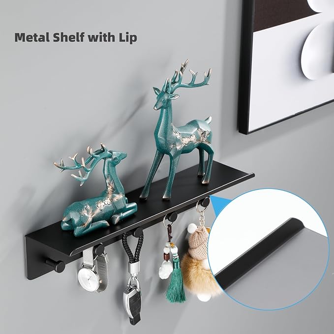 Towel Rack with Shelf Wall Mounted, Set of 2 Aluminum Bath Robe Hook, Outdoor Pool Holder or Bathroom Hot Tub Accessories, Metal Bathtub Hanger, Decor Display Storage for Hat Clothes Key Bag