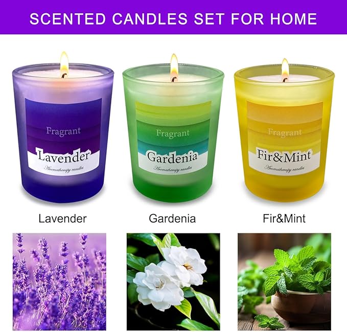 3 Pack Candles for Home Scented Frosted Glass Jar Scented Candles Set Aromatherapy Soy Candles Gifts for Anniversaries & Festivals