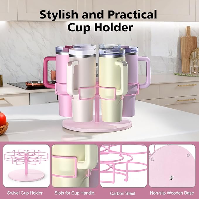 Water Bottle Organizer for Stanley 40 oz, Rotating Stanley Cup Organizer Holder, Tumbler Organizer Holder, Stanley Cup Accessories, Easy to Install, Pink๏ผPatented Product๏ผ