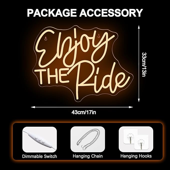 NOSUN RNJOY THE RIDE Neon Sign,Sports Neon Signs, LED Light Sign Gym logo,Home Gym Decor, Fitness Neon Light, Gift for cyclist,Cycling neon sign