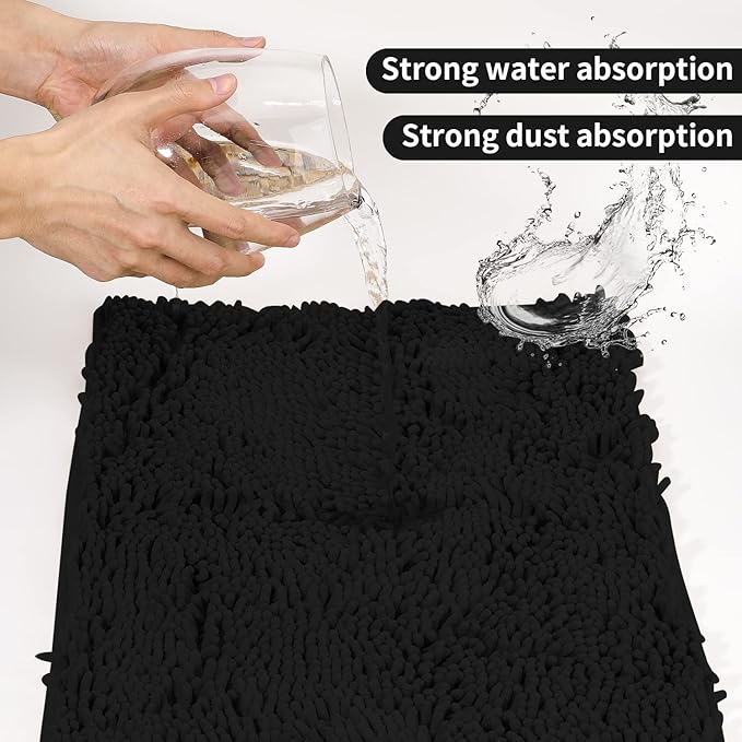 ZiYiJuan Bathroom Rugs, Super Absorbent Luxury Shaggy Chenille Bath Mats, Durable Black 17x24_20x32