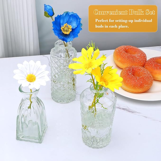Brajttt Glass Bud Vase Set of 18,Small Glass Vintage Vases for Flowers,Clear Bud Vases in Bulk for Rustic Wedding Decor,Table Centerpieces,Decor Centerpiece for Bathroom
