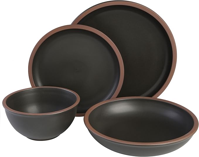 Gibson Elite Lagos Coupe Dinnerware Set, Service for 4 (16pcs), Black