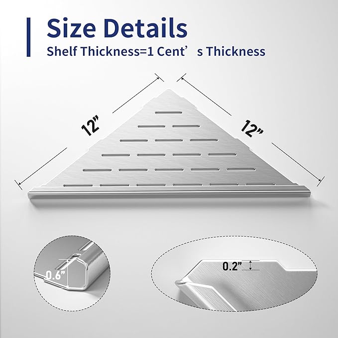 Corner Shower Shelf, 12" Brushed 304 Stainless Steel Slot Design Recessed Corner Shelves 2 Pack Bathroom Shelf Rack for Tiled Wall, Large Size