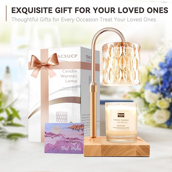 Candle Warmer Lamp with 3 Bulbs, Adjustable Height Dimmable Candle Warmer with Timer, Candle Lamp with Charming Gift Box Ribbon, Mothers Day Birthday Gifts for Women Mom