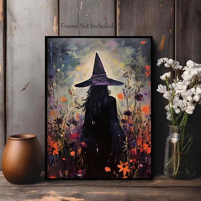 ILLBDR Halloween Vintage Witchy Wall Art Prints Creepy Gothic Dark Moody Pictures Decor Dark Academia Witches Victorian Painting Canvas Posters for Bedroom Bathroom 12x16inch Unframed