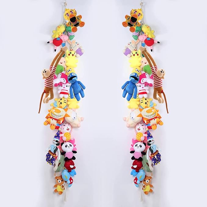 80" Cotton Hanging Storage Chain For Stuffed Animals Storage with 20 Metal Clips Stuffed Animal Display Holder Chain for Wall or Corner Nursery Play Room