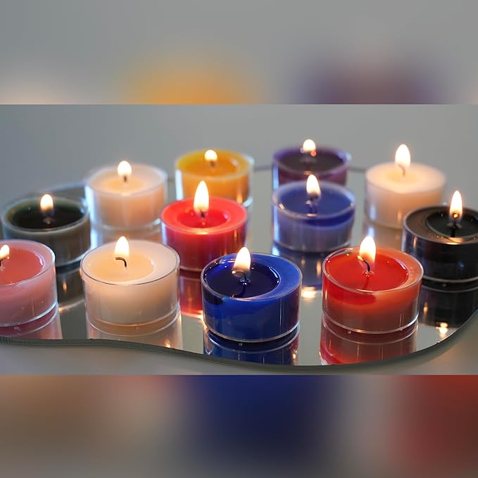 12 Unscented Natural Soy Tealight Candles in Clear Cups, 5H Long Clean Burning, Hand-Poured Coloful Mini Tea Candle Set for Parties, Spa, Meditation, Gift, Holiday, Emergency, Home Decor
