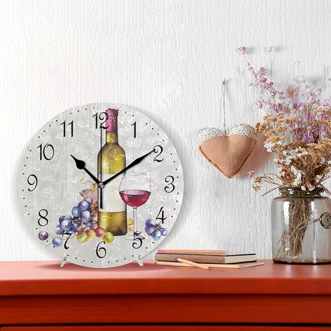 ALAZA Wall Clock Grape Wine Red Bottle Silent Non-Ticking Decorative Wall Clocks Battery Operated 10 Inch for Home Living Room Kitchen Bathroom Bedroom