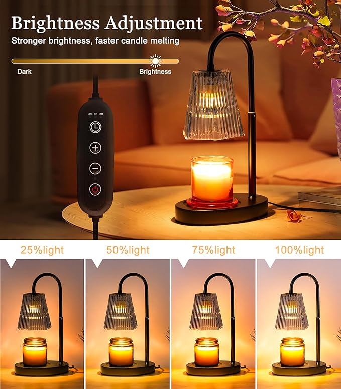 No Flame Scented Candle Warming Candle Warmer Lamp with Timer Electric Candles Wax Warmers Glass Lamps for Jar Candles Burner Adjustable Height and Dimmable Light Modern