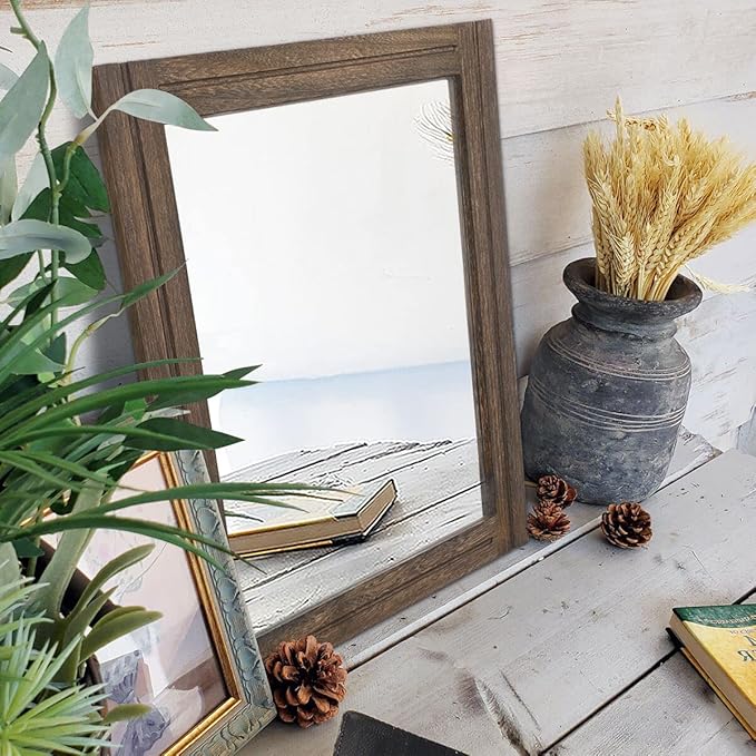 AAZZKANG Rustic Wood Mirror Rectangle Decorative Wall Hanging Mirrors with Frame Large 20"x16" for Bedroom Living Room Bathroom Home Entryway