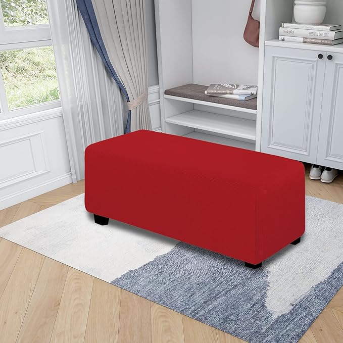 Easy-Going Stretch Ottoman Cover Folding Storage Stool Furniture Protector Soft Rectangle Slipcover with Elastic Bottom (Ottoman X-Large, Christmas Red)