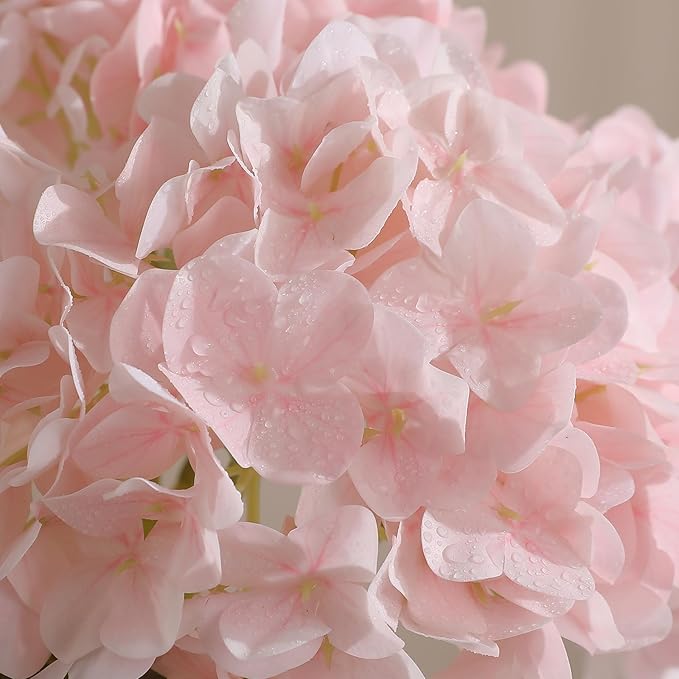 Tifuly Fake Hydrangea Artificial Flowers with Vase 4pcs Real Touch Faux Hydrangea with 3pcs Eucalyptus Stems for Wedding Centerpiece Home Party Table Decoration(Pink)