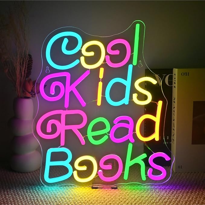 Cool Kids Read Books Neon Sign for Wall Decor Reading Neon Light Sign for Classroom Library Bedroom Bookstore School Led Neon Signs Children Students Kids Book Lover Gifts