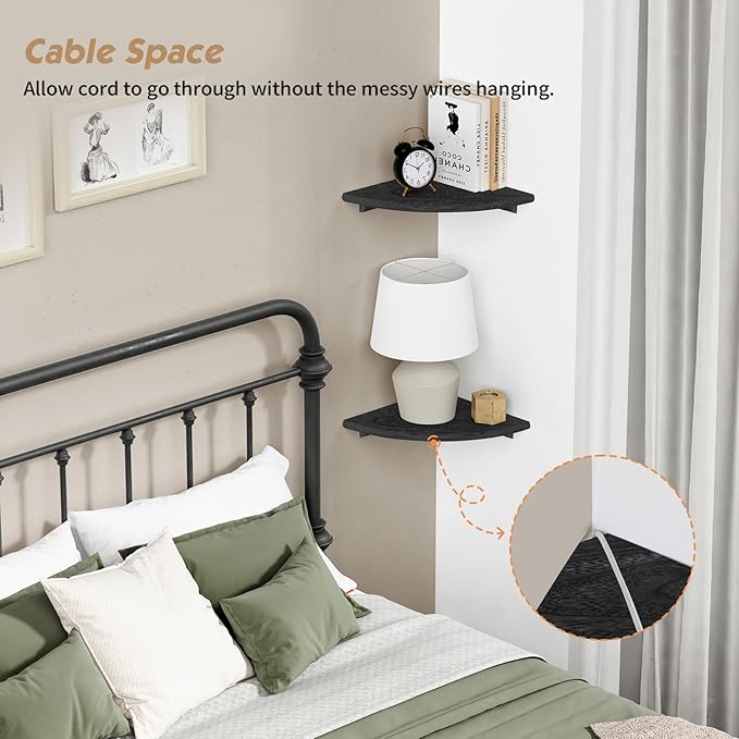 Forbena Black Corner Floating Shelves for Wall Set of 4, Small Rounded Corner Shelves Wall Mount for Bedroom Books, Mini Wood Hanging Corner Shelf for Bathroom Decor, Living Room, Small Spaces