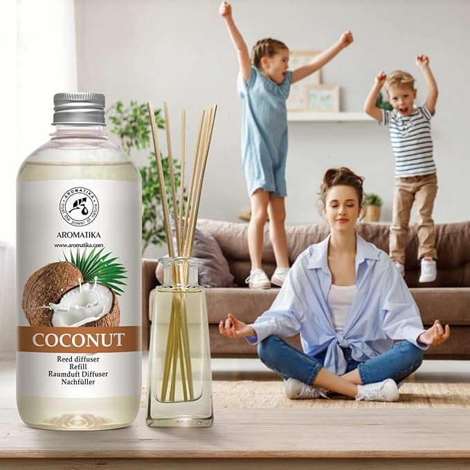 Reed Diffuser Refill Coconut 17 Fl Oz - Room Diffuser Refill - Home Fragrance - Air Freshener - Scented Diffuser - Coconut Aroma - Room Fragrance - Coconut Scented Diffuser