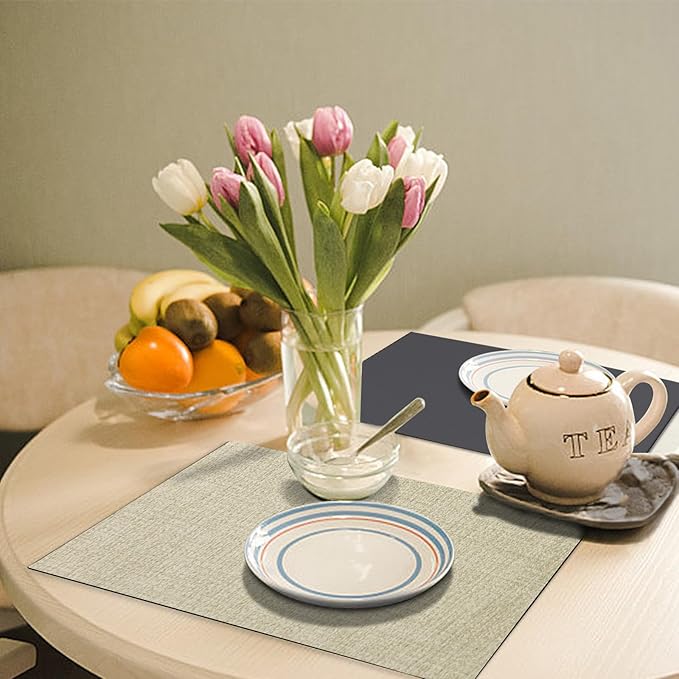 Placemats Set of 8 with Coasters Dual Sided Heat Stain Resistant Place Mats Faux Leather Table Mats Non-Slip Waterproof Oil-Proof Washable Wipeable Table Placemats for Dining Patio Table Kitchen