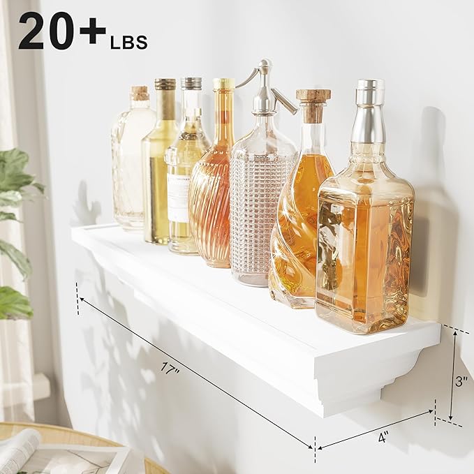 Alsonerbay Floating Shelves - White Rustic Wall Shelves, 2 Pack (17 Inch) for Bedroom, Living Room, Bathroom