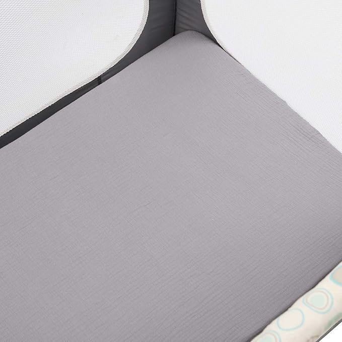 Muslin Pack and Play Sheets 30" x 43" Compatible with 4moms Breeze Plus Playard & Breeze Go Playard and Other Large Playpen Mattress, 100% Cotton 2 Pack, Grey and Green