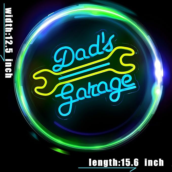 Garage Neon Sign for Wall Decor, Dad's Garage Led Neon Light Sign for Man Cave Auto Repair Shop Workshop Party Dad Birthday Gift