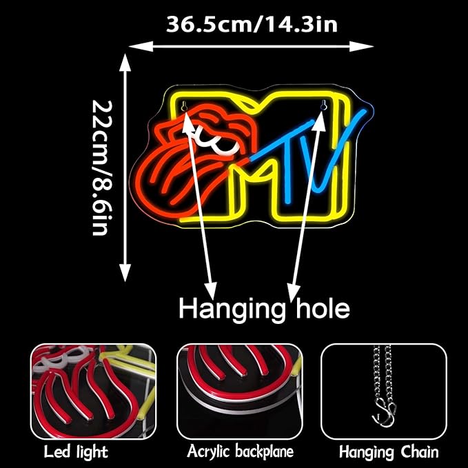 Neon Sign,Lips Neon Signs for Wall Decor,Led Sign for Boys Girls Gaming Room, Lips Neon Lights for Bedroom Man Cave,USB Powered Light Up Sign for Birthday Party Living Room Decoration