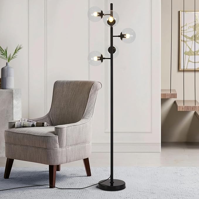 KCO Lighting 5 Light Globe Floor Lamp - Black Tall Mid Century Modern Contemporary Standing Lamp for Living Room, Bedrooms, Office