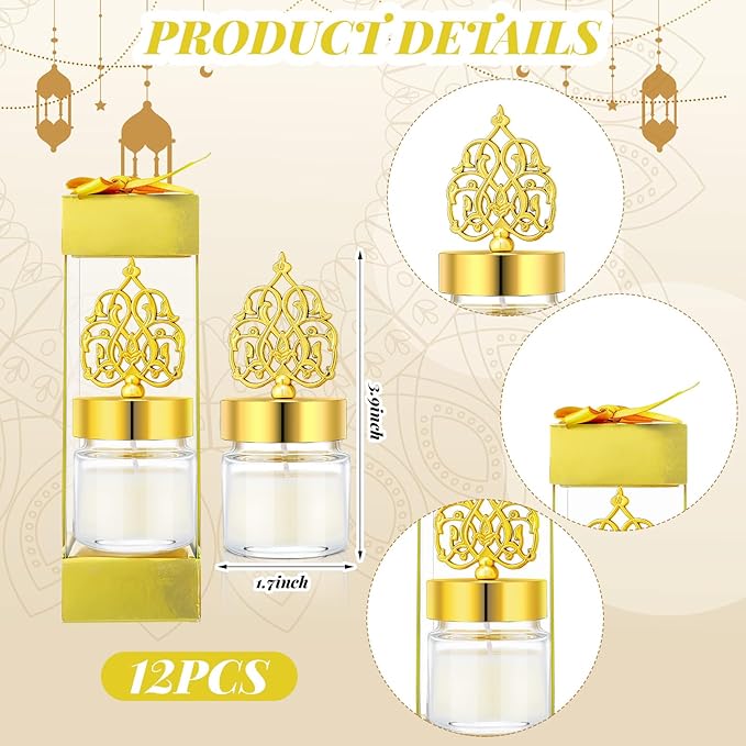 Hoolerry 12 Pcs Ramadan Candle Eid Mubarak Gift Set Muslim Islamic Candles Gift Bulk Ramadan Decor Scented Lavender Candles Muslim Night Light Favors or Eid Islamic Home Decor