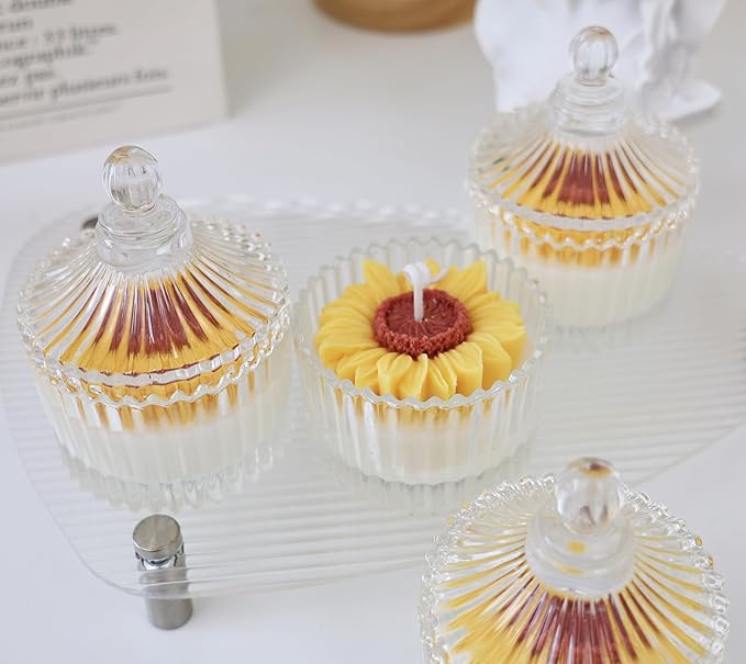Sunflower Scented Candle,230G Soy Wax Aroma Decorative Candle in Glass Jar 24 Hours,Handmade Candle for Table Photo Prop,Prefect Gift for Meditation Stress Relief Mood Boosting Bath Yoga