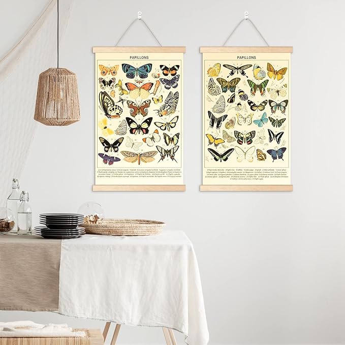 Chenkaiyang 2 Pcs Vintage Butterfly Hanging Poster,Butterfly Wall Hanging Rustic Retro Wall Art Prints Butterfly Chart Poster for Living Room Decor,18.9 X 11.8 Inch